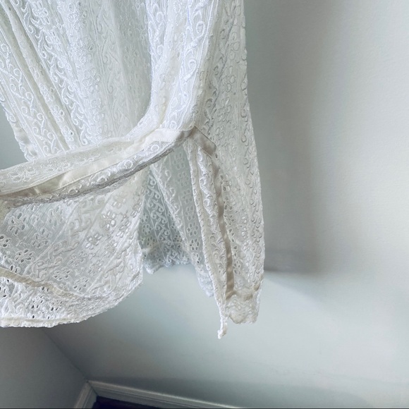 Bebe Silk Eyelet Elastic Waist Cream Coverup Dress - Picture 4 of 10